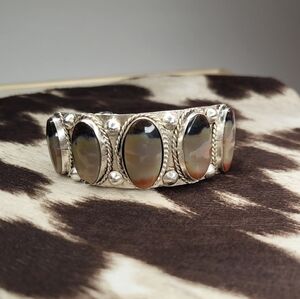 Sterling, Petrified Wood Cuff Bracelet